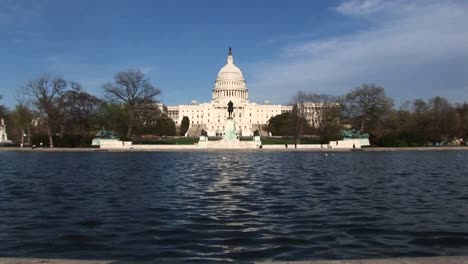 Zooming-Across-The-Reflecting-Pool-In-Washington-Dc-And-Ending-On-The-Us-Capitol-Building