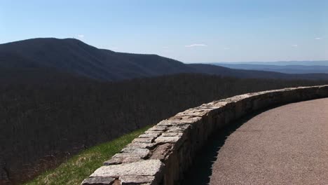 Longshot-Of-A-Low-Stone-Wall-Along-A-Road-In-The-Blue-Ridge-Mountains-Of-Virginia