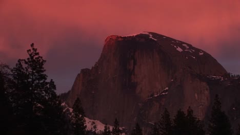 Medium-Wide-Shot-Of-Yosemite'S-Half-Dome-In-Winter-Goldenhour